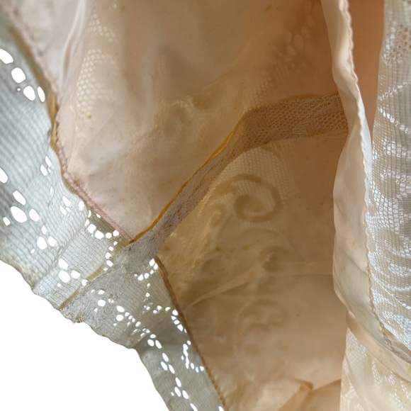 Vintage 1970s Joy Stevens Boho Cream and Maroon Lace Prairie Dress - Picture 6 of 10